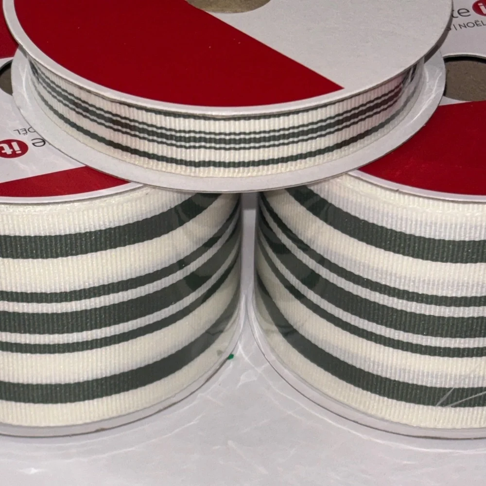 French Ticking Stripe Ribbon Ivory and Green NWT Striped White and Green Ribbon